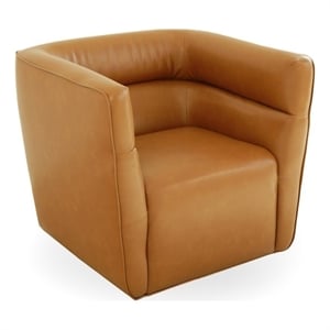 Aileen Mid-Century Modern Leather Upholstered Swivel Chair in Tan