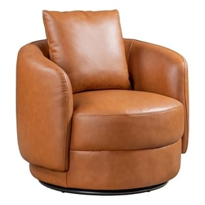 Perto Mid Century Modern Leather Accent Armchair in Cognac Tan