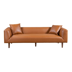 Axton Mid Century Modern Living Room 87&quot Leather Sofa in Cognac Tan