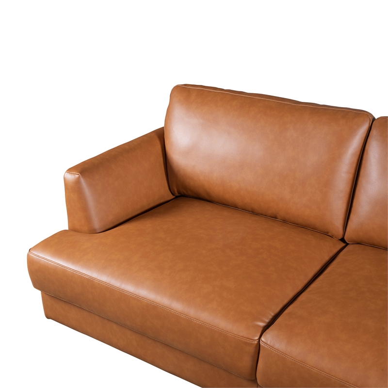 Griffith Cozy Living Room Right Facing Leather Sectional Sofa in Cognac Tan