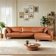 Keshia Living Room Right Facing Leather Corner Sectional Sofa in Cognac Tan