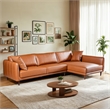 Keshia Living Room Right Facing Leather Corner Sectional Sofa in Cognac Tan