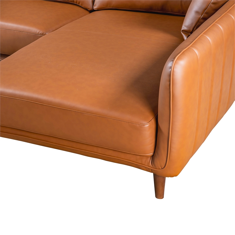 Keshia Living Room Right Facing Leather Corner Sectional Sofa in Cognac Tan