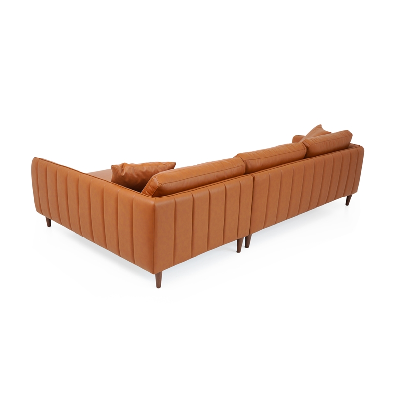 Keshia Living Room Right Facing Leather Corner Sectional Sofa in Cognac Tan
