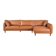 Keshia Living Room Right Facing Leather Corner Sectional Sofa in Cognac Tan