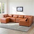 Howell Mid Century Modern Modular Cognac Tan Leather Comfy Sectional Couch
