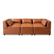 Howell Mid Century Modern Modular Cognac Tan Leather Comfy Sectional Couch