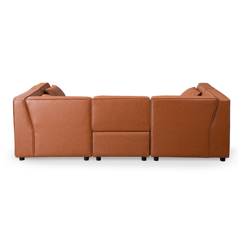 Howell Mid Century Modern Modular Cognac Tan Leather Comfy Sectional Couch