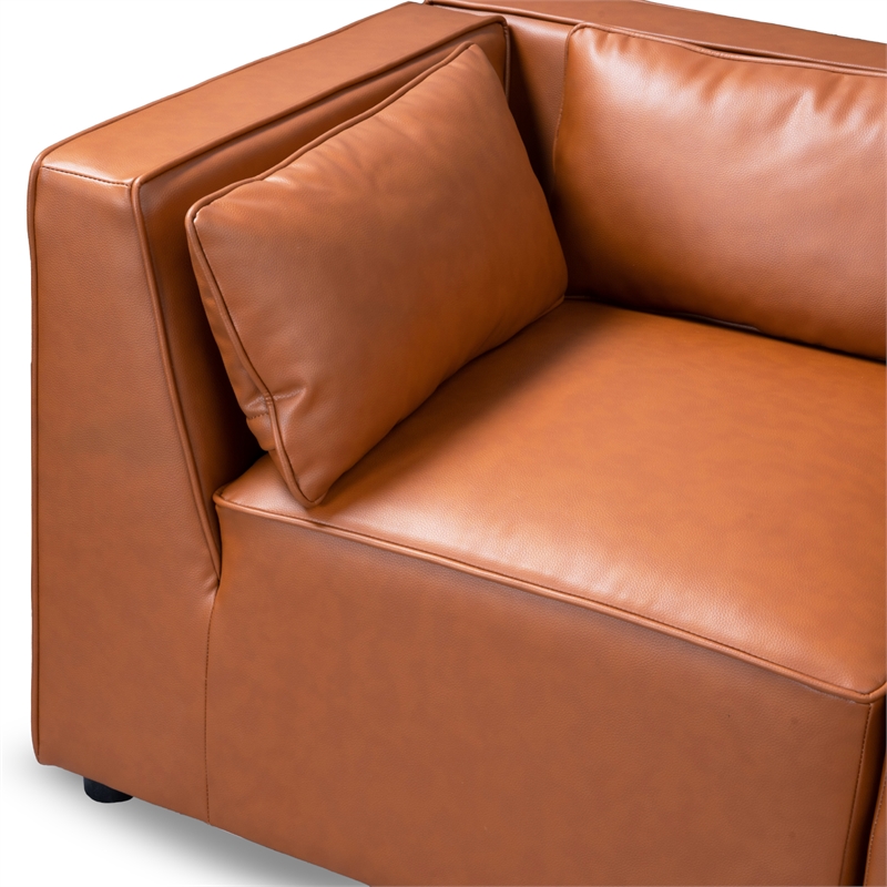 Howell Mid Century Modern Modular Cognac Tan Leather Comfy Sectional Couch