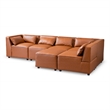 Howell Mid Century Modern Modular Cognac Tan Leather Comfy Sectional Couch
