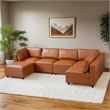 Randy Mid Century Modern Modular Cognac Tan Leather Comfy Sectional Sofa