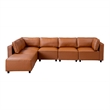 Randy Mid Century Modern Modular Cognac Tan Leather Comfy Sectional Sofa