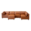 Randy Mid Century Modern Modular Cognac Tan Leather Comfy Sectional Sofa