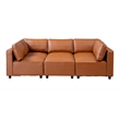 Randy Mid Century Modern Modular Cognac Tan Leather Comfy Sectional Sofa