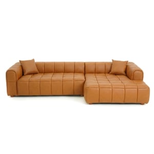 Adelyn Modern Living Room Faux Leather Corner Sectional Sofa in Cognac Tan
