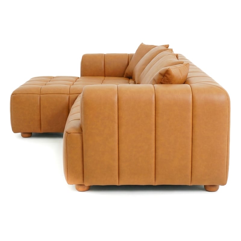 Adelyn Modern Living Room Faux Leather Corner Sectional Sofa in Cognac Tan