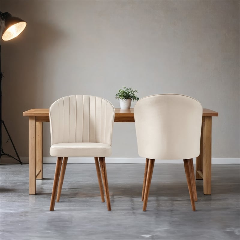Edison Mid-Century Modern Velvet Dining Chair in Cream (Set of 2)