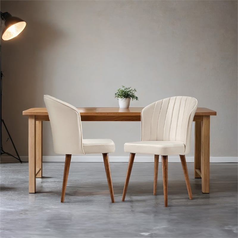 Edison Mid-Century Modern Velvet Dining Chair in Cream (Set of 2)