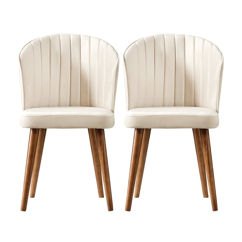 Edison Mid-Century Modern Velvet Dining Chair in Cream (Set of 2)