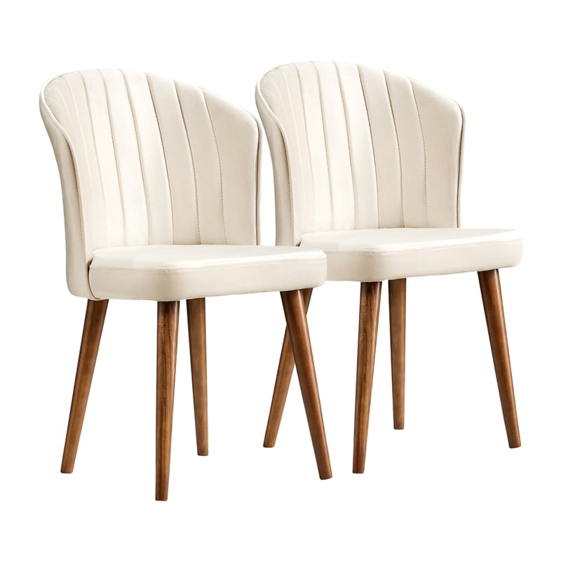 Edison Mid-Century Modern Velvet Dining Chair in Cream (Set of 2)