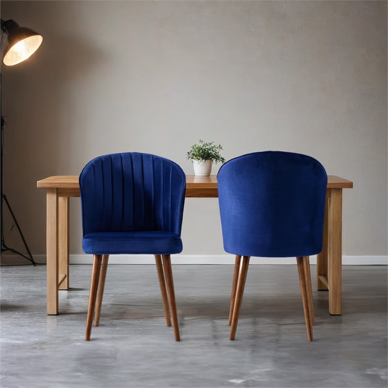 Edison Mid-Century Modern Velvet Dining Chair in Navy Blue (Set of 2)