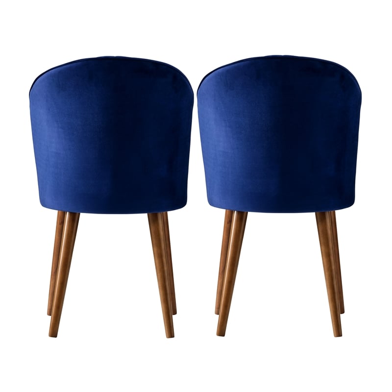 Edison Mid-Century Modern Velvet Dining Chair in Navy Blue (Set of 2)