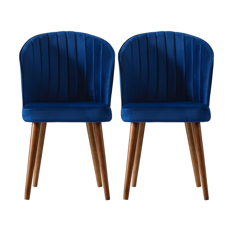 Edison Mid-Century Modern Velvet Dining Chair in Navy Blue (Set of 2)