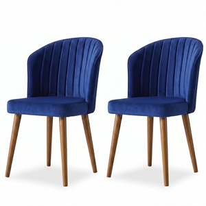 Edison Mid-Century Modern Velvet Dining Chair in Navy Blue (Set of 2)
