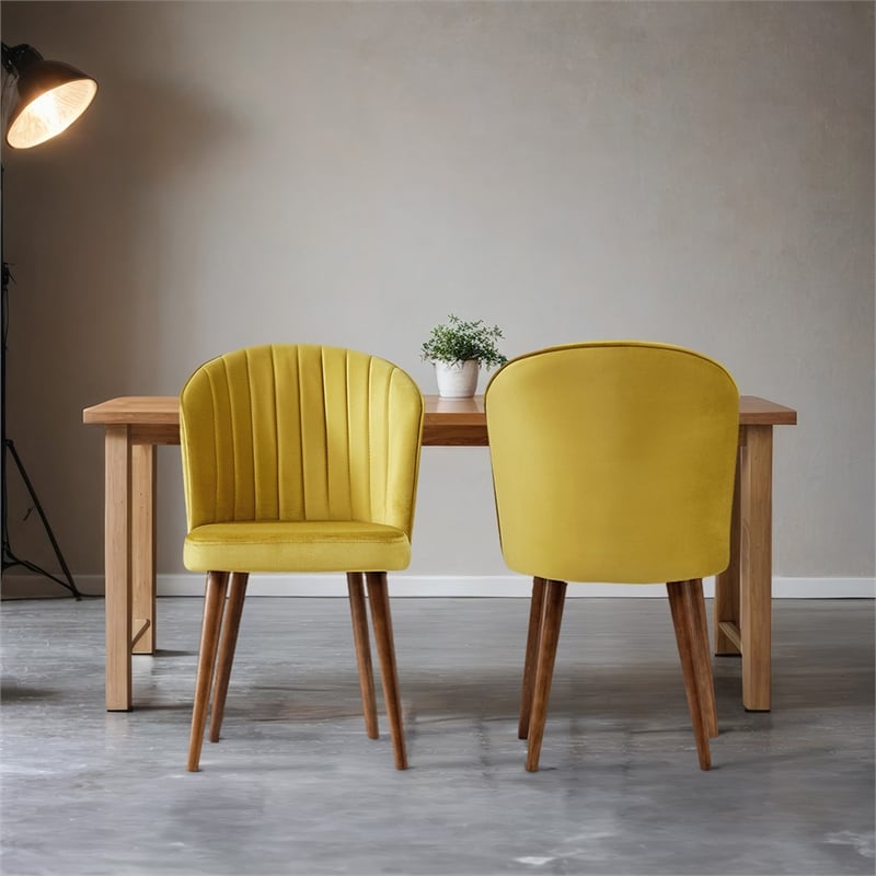 Edison Mid-Century Modern Velvet Dining Chair in Dark Yellow (Set of 2)