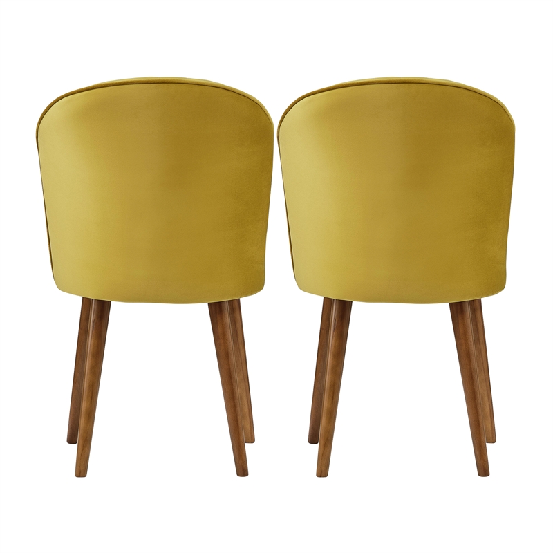 Edison Mid-Century Modern Velvet Dining Chair in Dark Yellow (Set of 2)