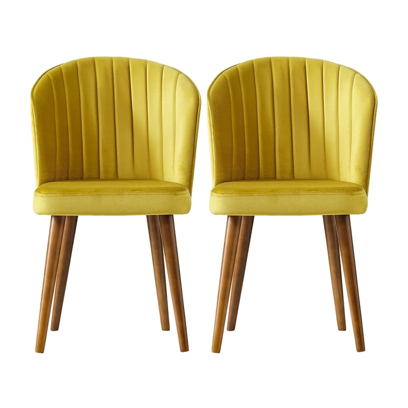 Edison Mid-Century Modern Velvet Dining Chair in Dark Yellow (Set of 2)