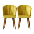 Edison Mid-Century Modern Velvet Dining Chair in Dark Yellow (Set of 2)