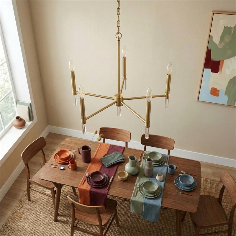 Solpex Elegant 5-Light Metal Chandelier with Satin Brass Finish