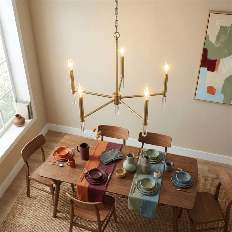 Solpex Elegant 5-Light Metal Chandelier with Satin Brass Finish