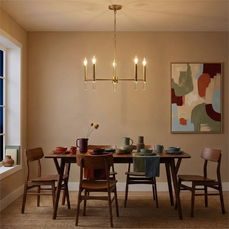 Solpex Elegant 5-Light Metal Chandelier with Satin Brass Finish