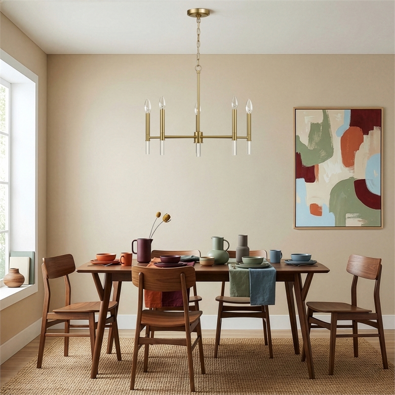 Solpex Elegant 5-Light Metal Chandelier with Satin Brass Finish