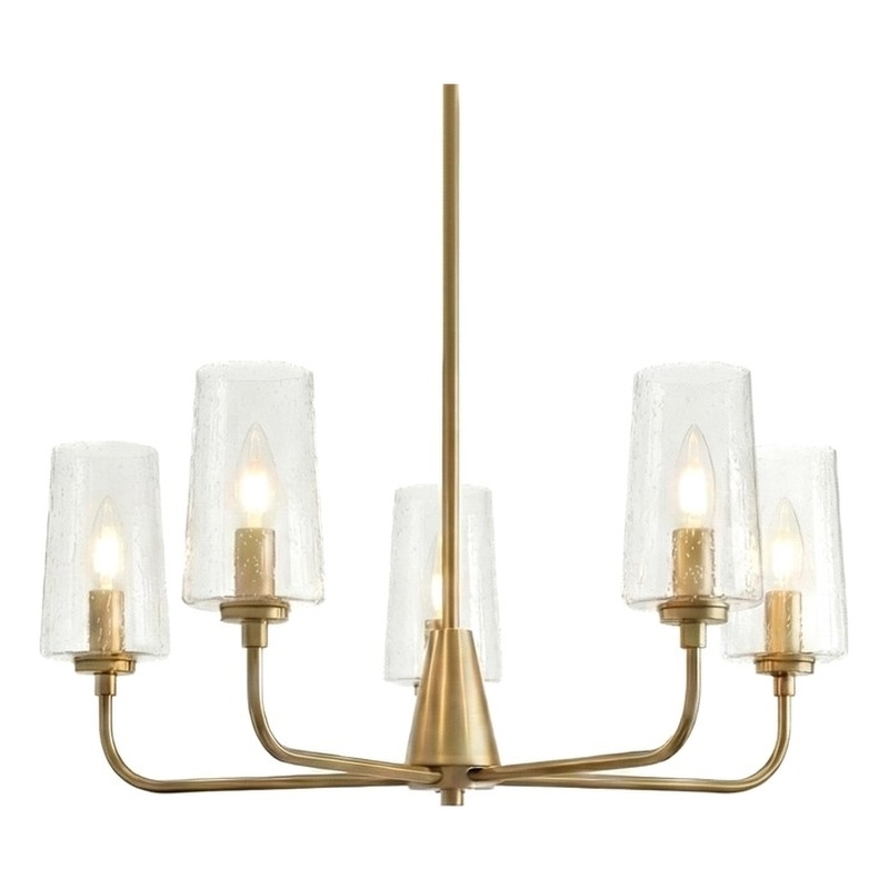 Moderna 5-Light Satin Brass Metal Chandelier with Seeded Glass Shades