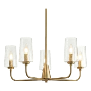 Moderna 5-Light Satin Brass Metal Chandelier with Seeded Glass Shades