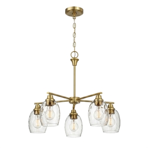 North Gold Brass 5-Light Metal Chandelier with Clear Water Glass Shades