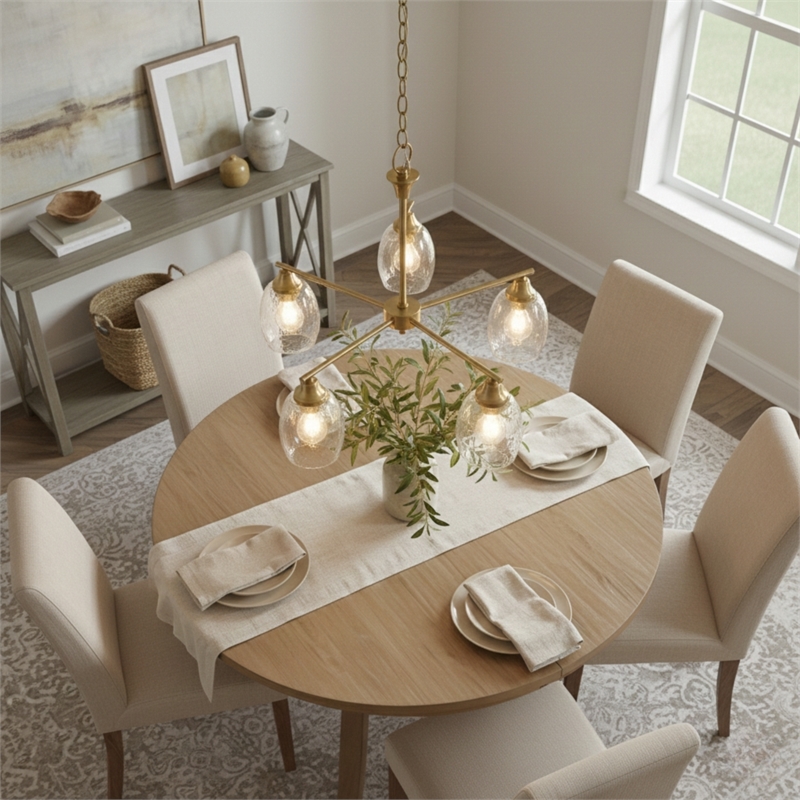 North Gold Brass 5-Light Metal Chandelier with Clear Water Glass Shades