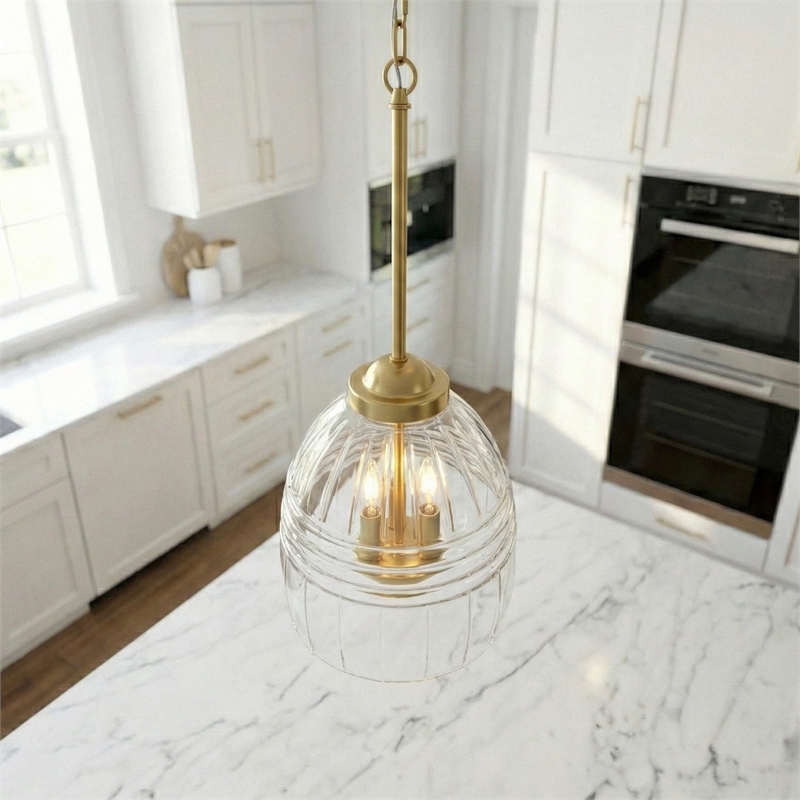 Remo 3-Light Metal Pendant with Clear Glass Dome Shade and Satin Brass Finish
