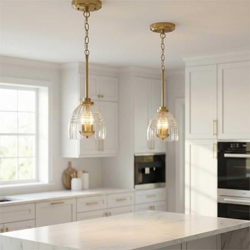 Remo 3-Light Metal Pendant with Clear Glass Dome Shade and Satin Brass Finish
