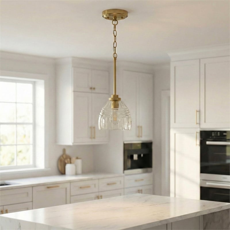 Remo 3-Light Metal Pendant with Clear Glass Dome Shade and Satin Brass Finish