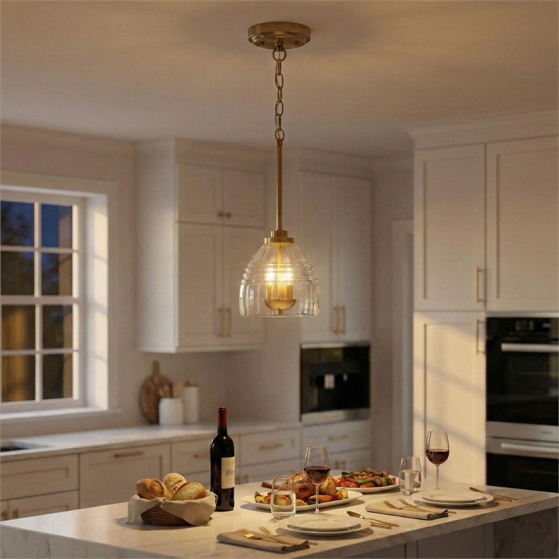 Remo 3-Light Metal Pendant with Clear Glass Dome Shade and Satin Brass Finish