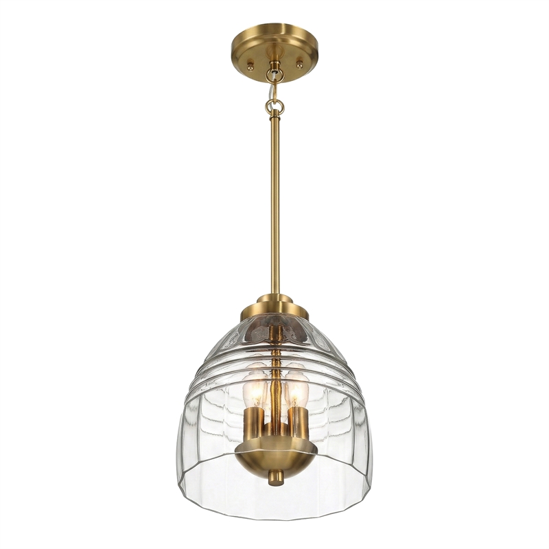 Remo 3-Light Metal Pendant with Clear Glass Dome Shade and Satin Brass Finish