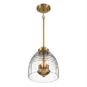 Remo 3-Light Metal Pendant with Clear Glass Dome Shade and Satin Brass Finish