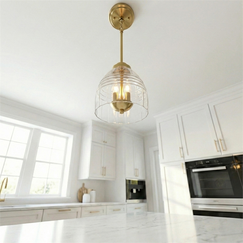 Remo 3-Light Metal Pendant with Clear Glass Dome Shade and Satin Brass Finish