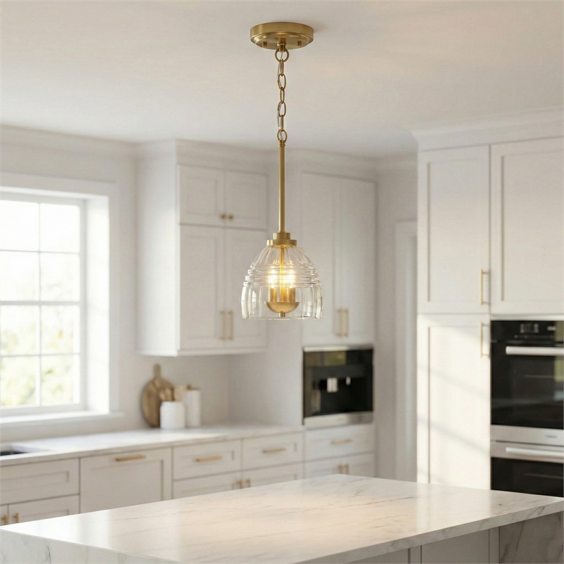 Remo 3-Light Metal Pendant with Clear Glass Dome Shade and Satin Brass Finish