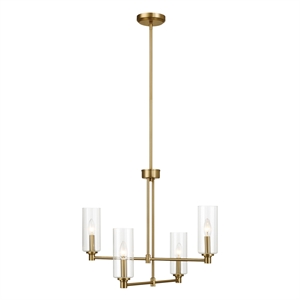 Utana Sophisticated 4-Light Satin Brass Metal Pendant with Ribbed Glass Shades