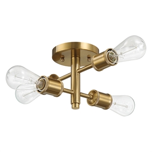 Brighton Gold Metal Brass 4-Light Semi-Flush Mount Ceiling Light